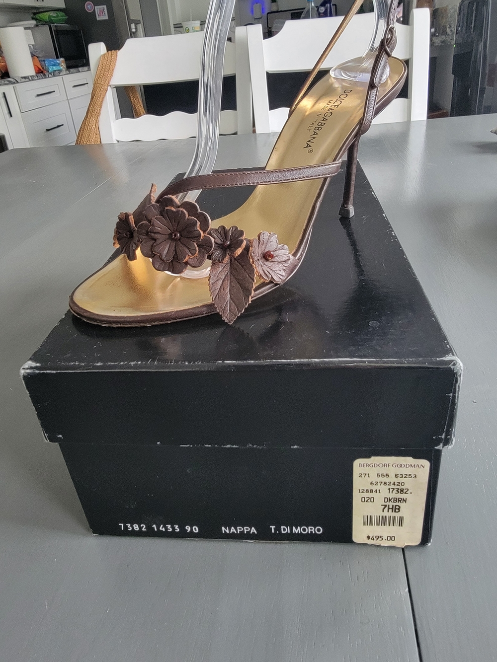 Dolce & Gabbana Vintage 2000s Brown Leather Floral Slingback Heels 37.5